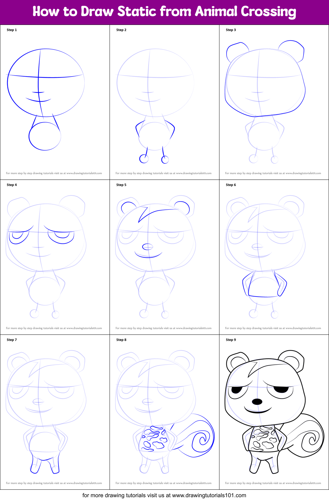 How to Draw Static from Animal Crossing Printable Step by Step
