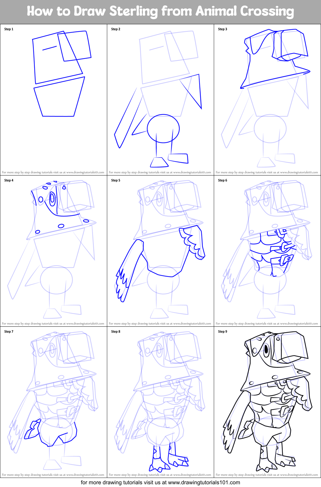 How to Draw Sterling from Animal Crossing Printable Step by Step