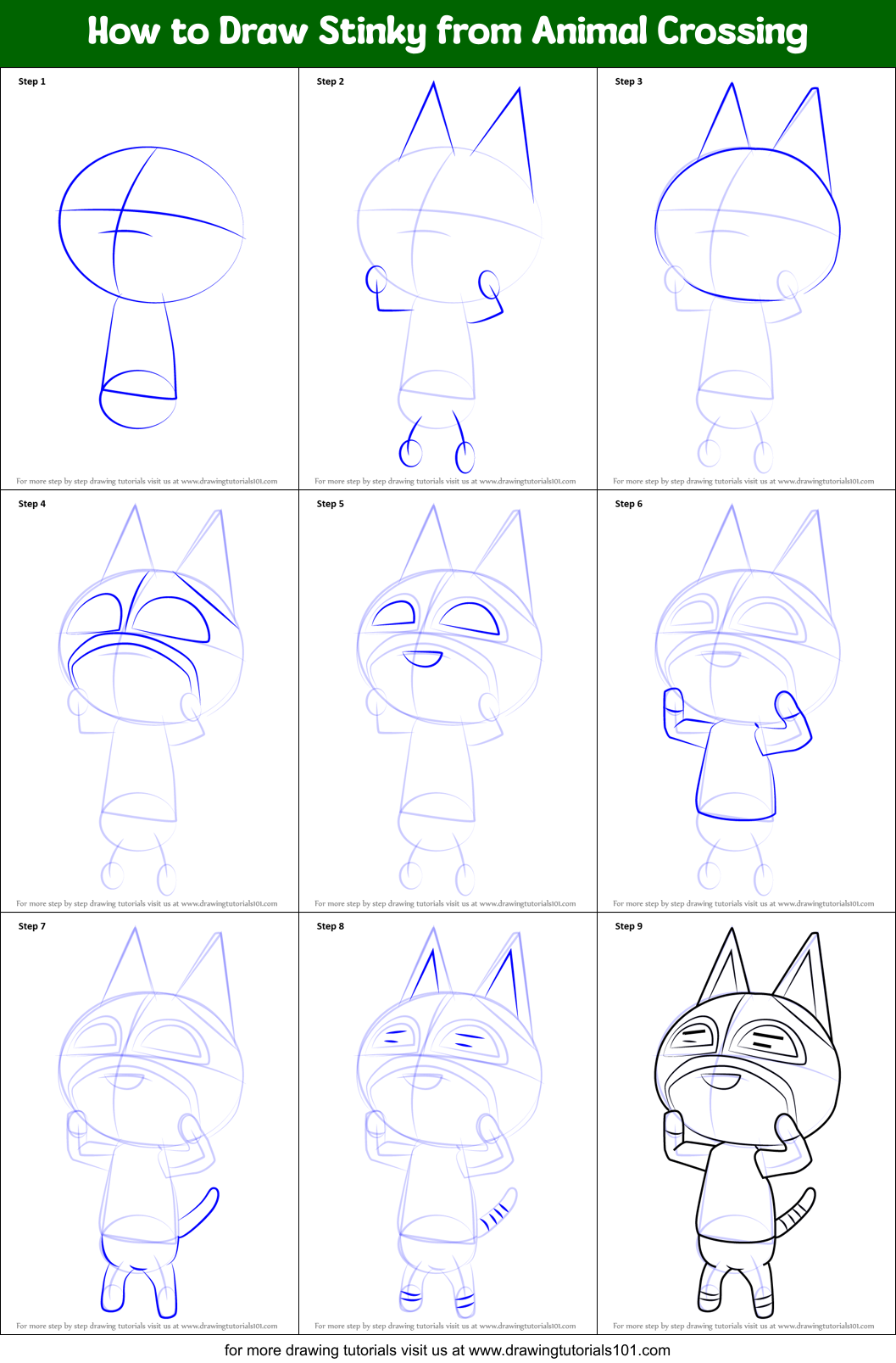 How to Draw Stinky from Animal Crossing Printable Step by Step