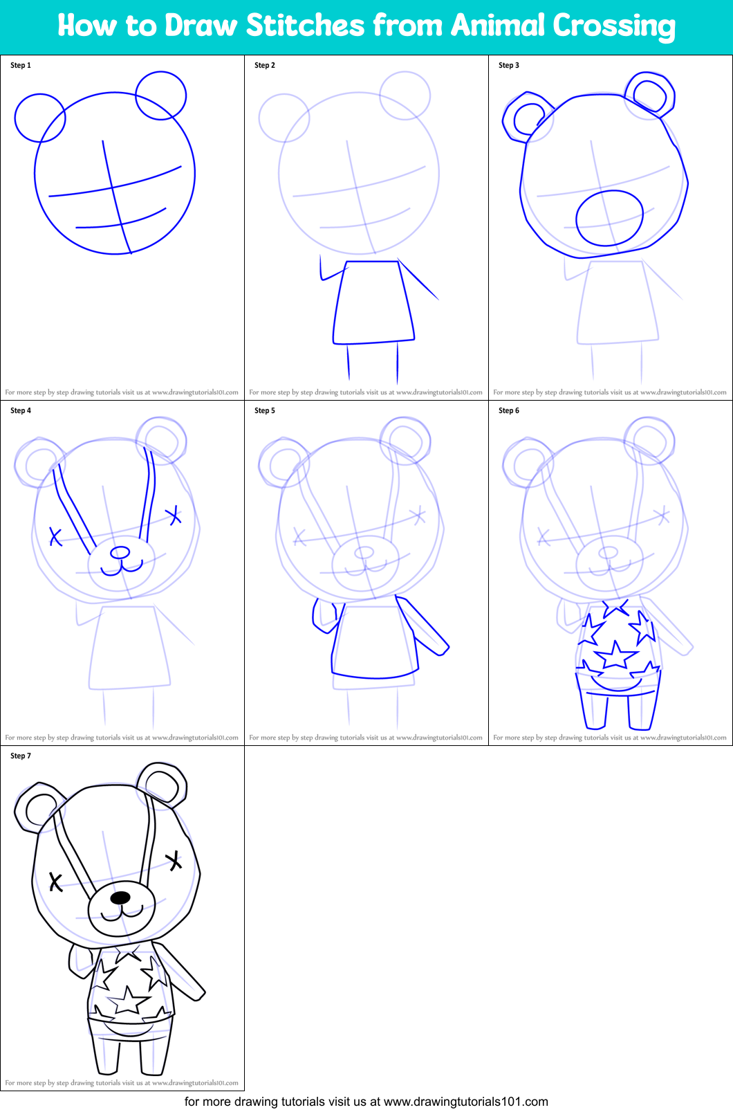 How to Draw Stitches from Animal Crossing Printable Step by Step