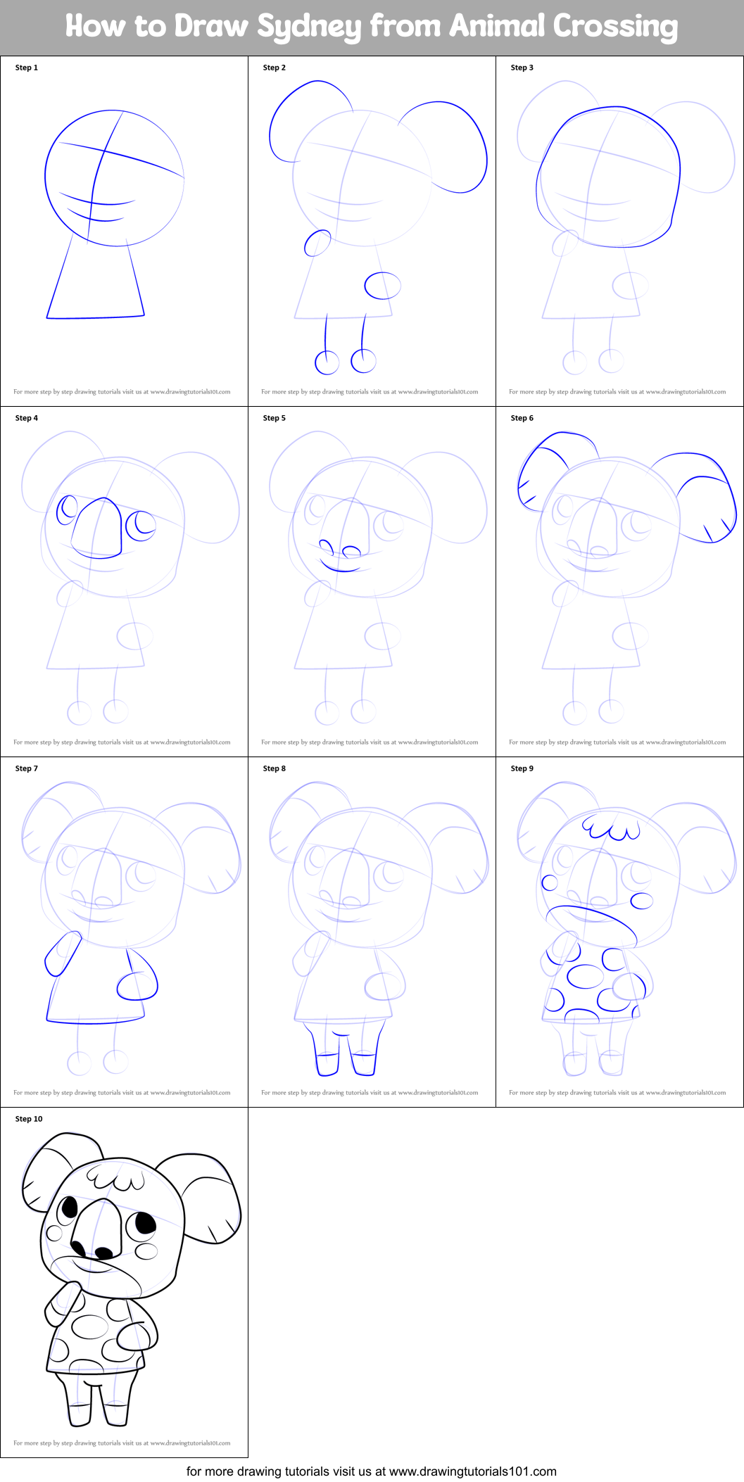 How to Draw Sydney from Animal Crossing Printable Step by Step