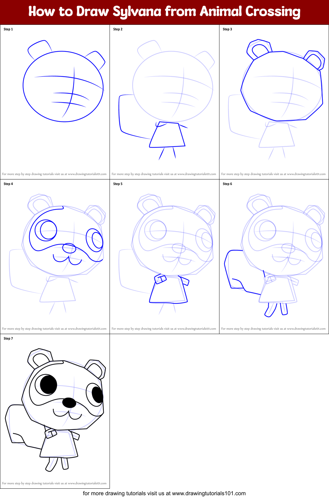 How to Draw Sylvana from Animal Crossing printable step by step drawing