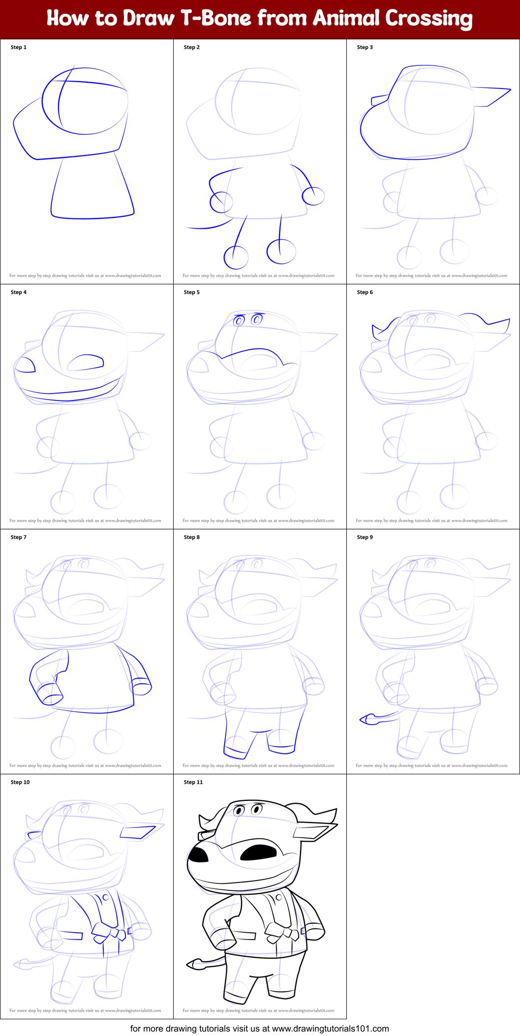 How to Draw T-Bone from Animal Crossing Printable Step by Step