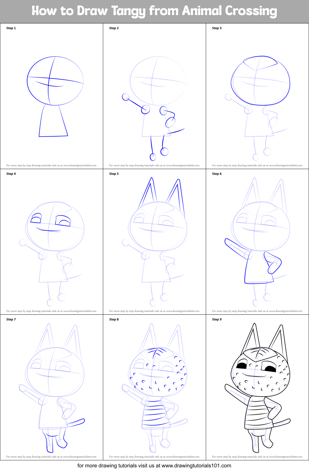 How to Draw Tangy from Animal Crossing Printable Step by Step