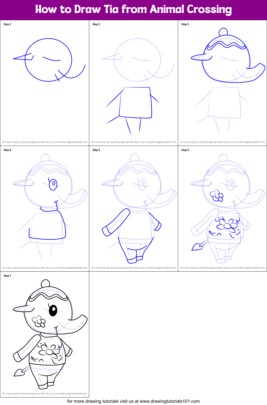 How to Draw Tia from Animal Crossing Printable Step by Step