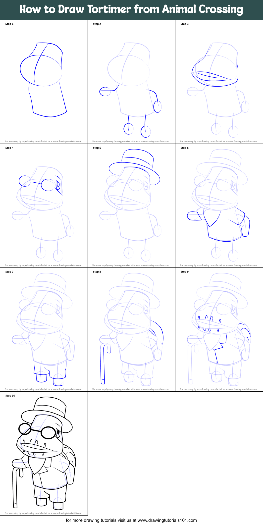 How to Draw Tortimer from Animal Crossing Printable Step by Step