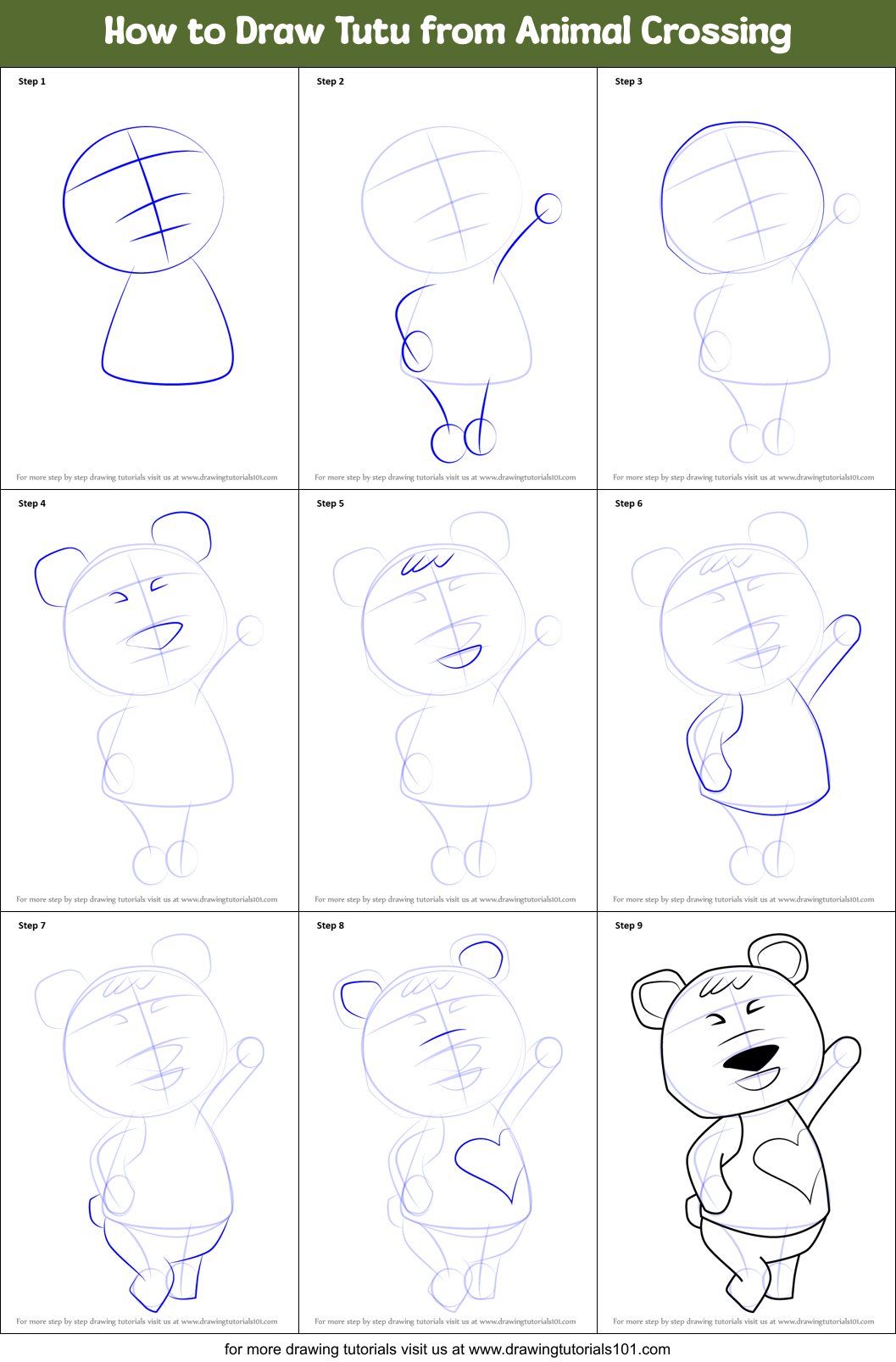 How to Draw Tutu from Animal Crossing Printable Step by Step