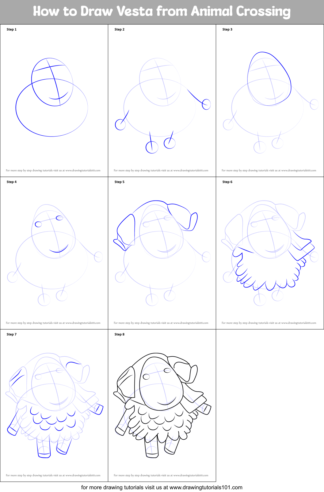 How to Draw Vesta from Animal Crossing Printable Step by Step