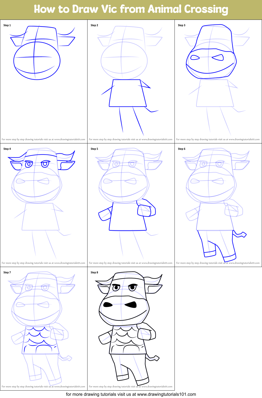 How to Draw Vic from Animal Crossing Printable Step by Step