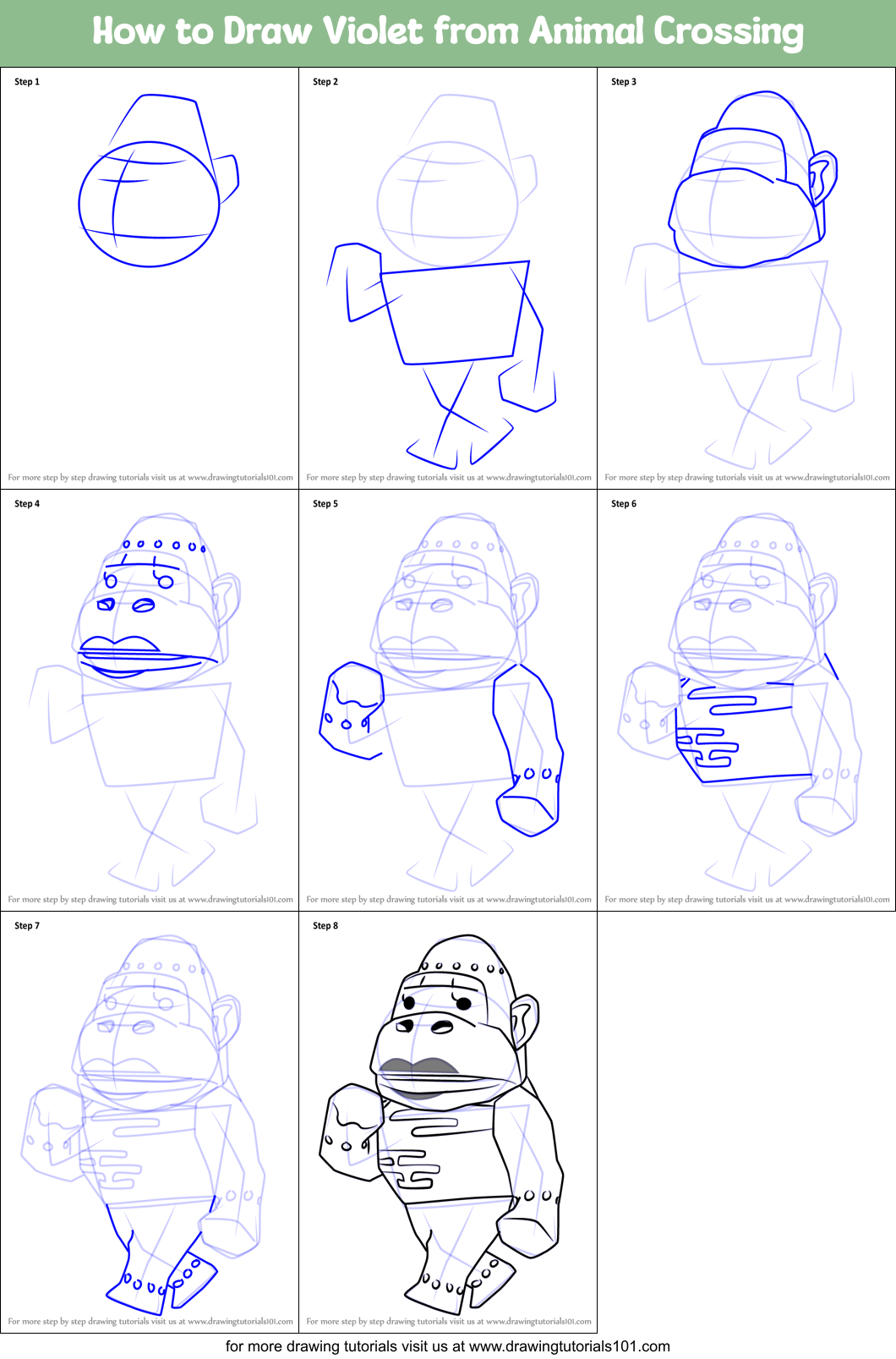 How to Draw Violet from Animal Crossing Printable Step by Step