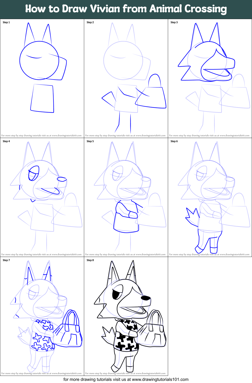 How to Draw Vivian from Animal Crossing Printable Step by Step