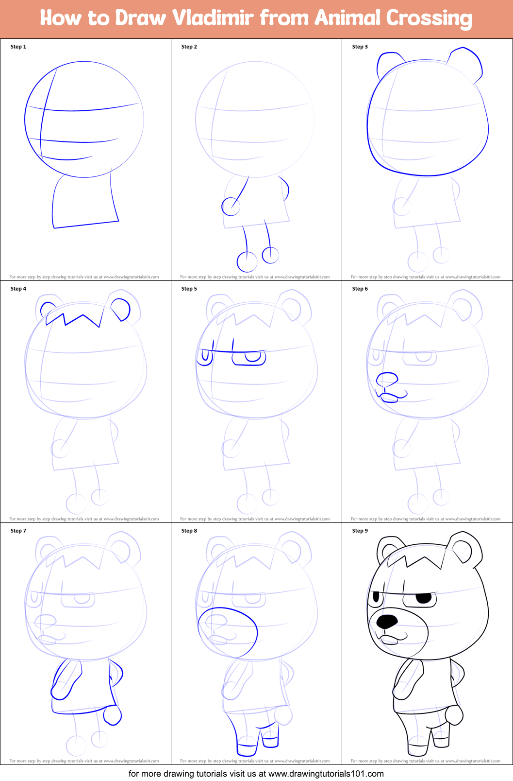 How to Draw Vladimir from Animal Crossing Printable Step by Step