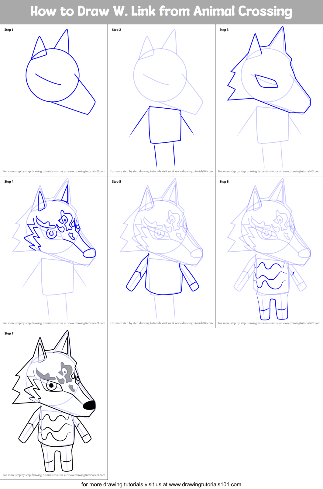 How to Draw W. Link from Animal Crossing Printable Step by Step
