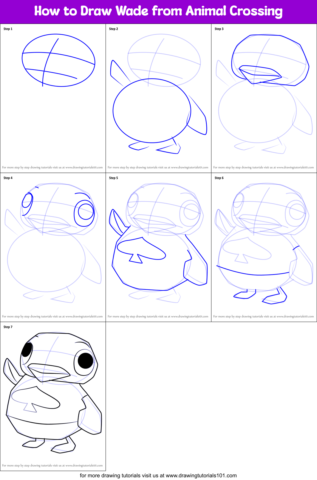 How to Draw Wade from Animal Crossing Printable Step by Step