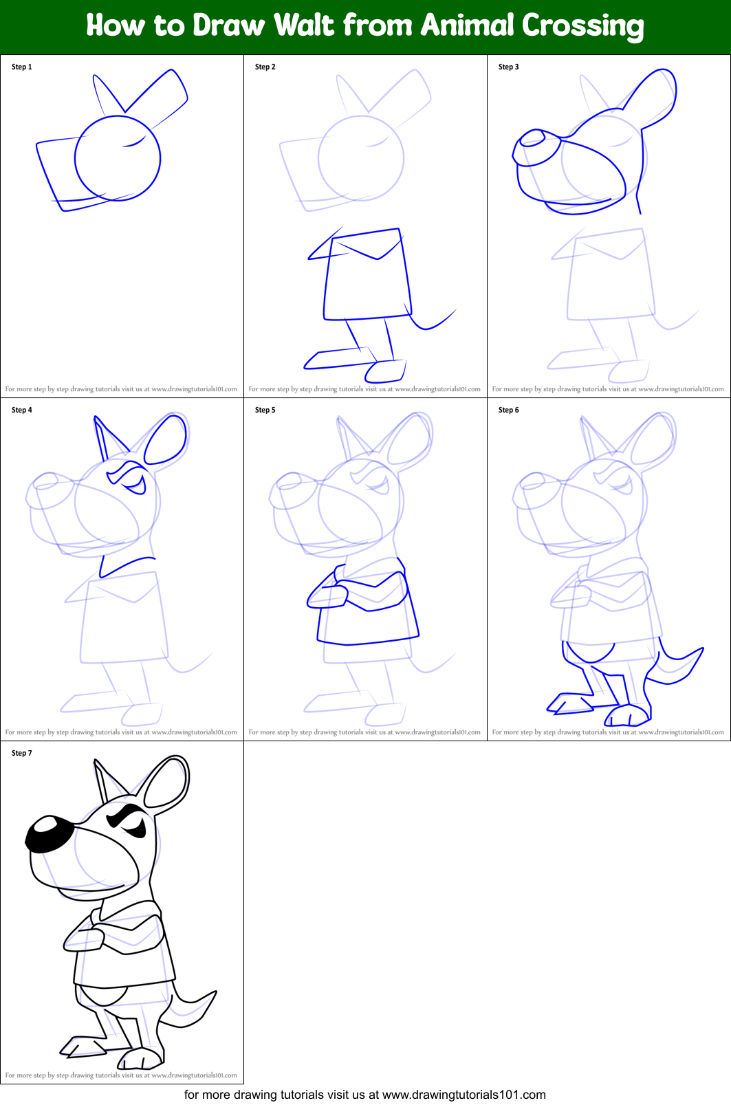 How to Draw Walt from Animal Crossing Printable Step by Step