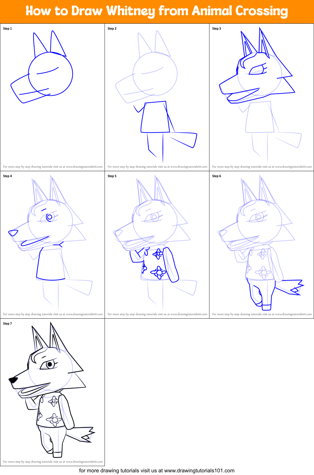 How to Draw Whitney from Animal Crossing Printable Step by Step