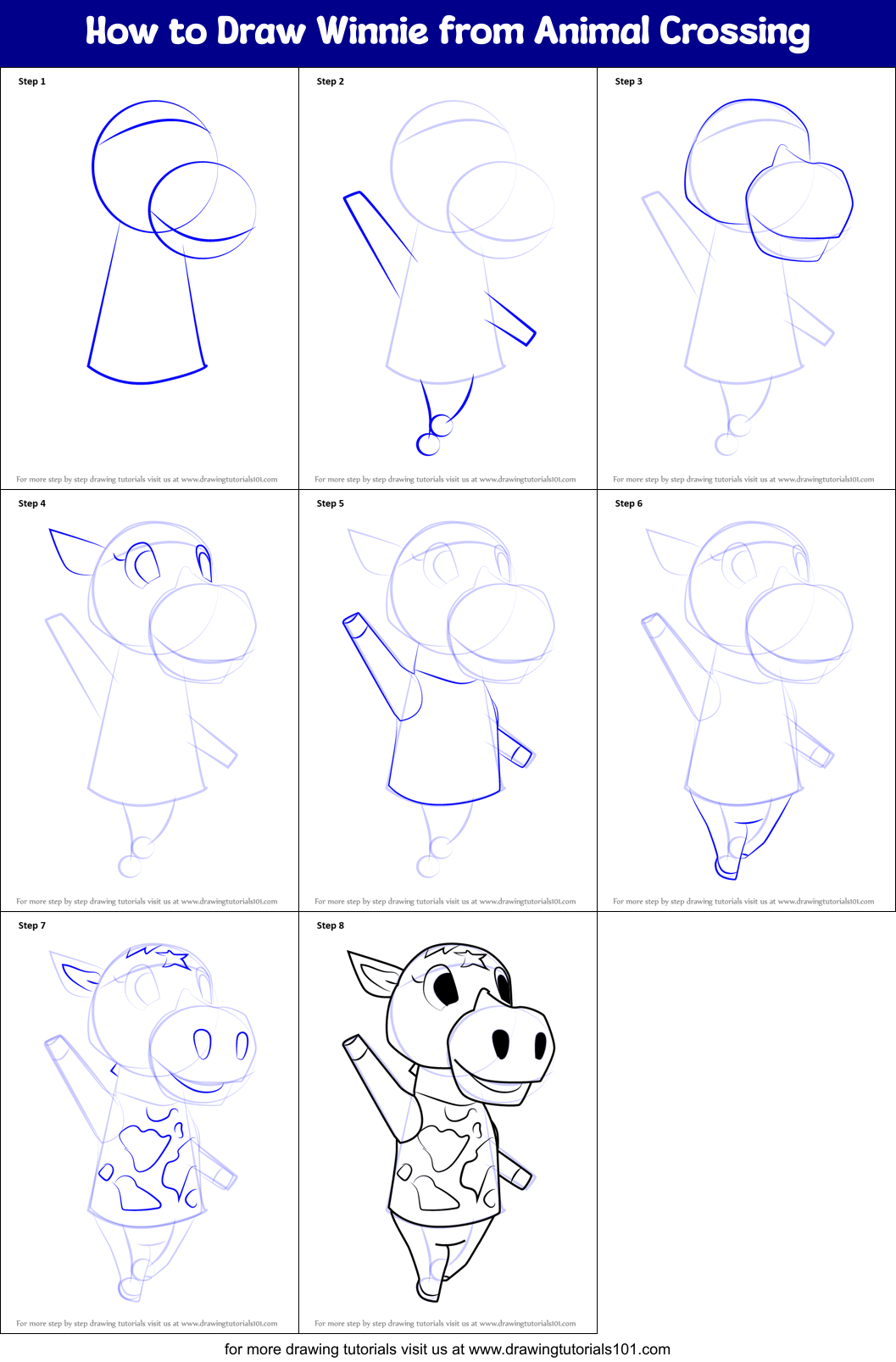 How to Draw Winnie from Animal Crossing Printable Step by Step