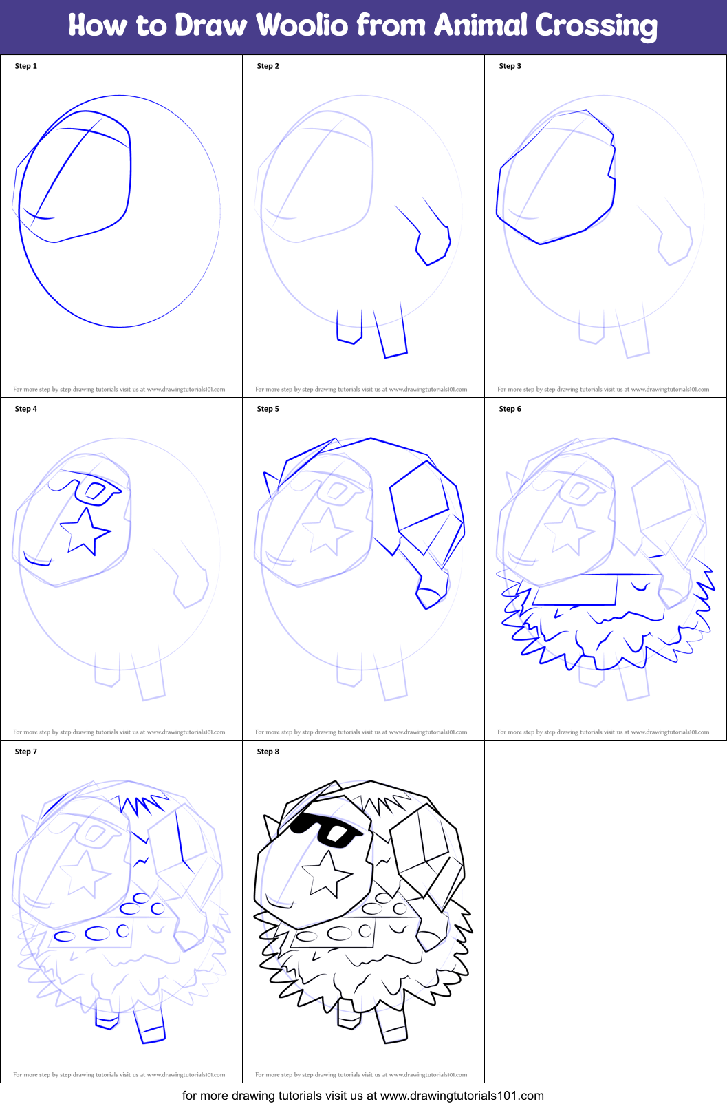 How to Draw Woolio from Animal Crossing Printable Step by Step