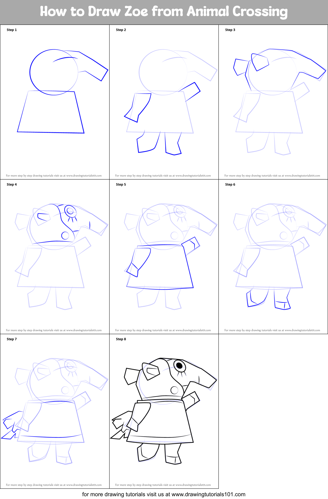 How to Draw Zoe from Animal Crossing Printable Step by Step