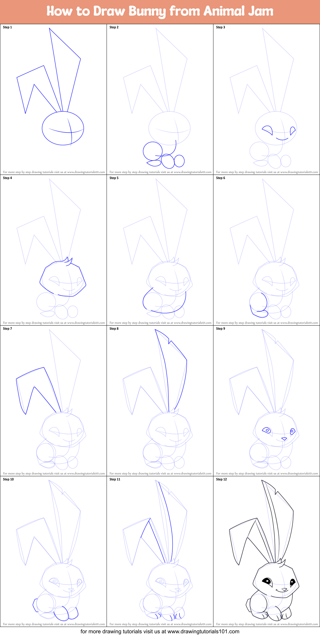 How to Draw Bunny from Animal Jam printable step by step drawing sheet
