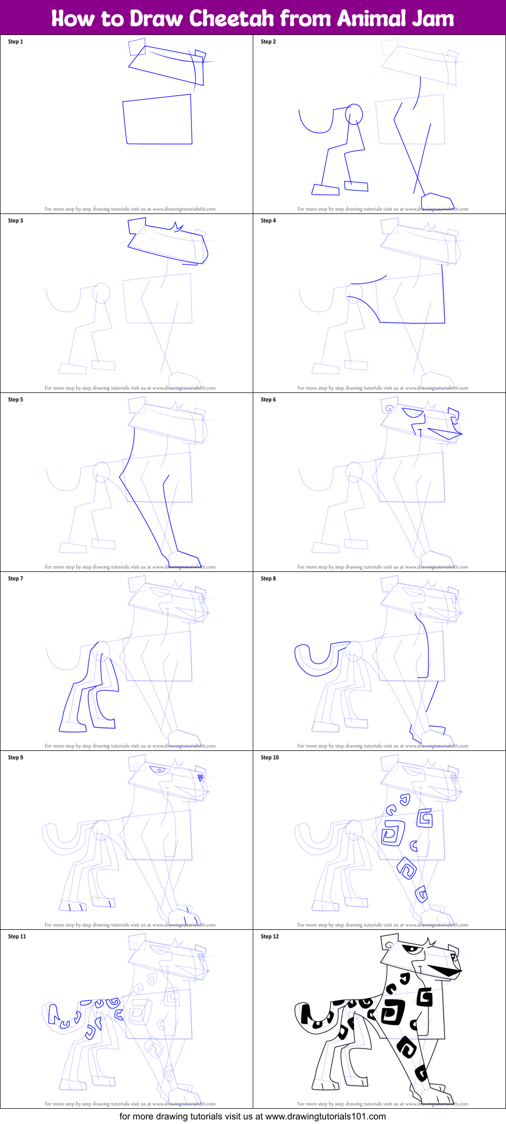 How to Draw Cheetah from Animal Jam Printable Step by Step
