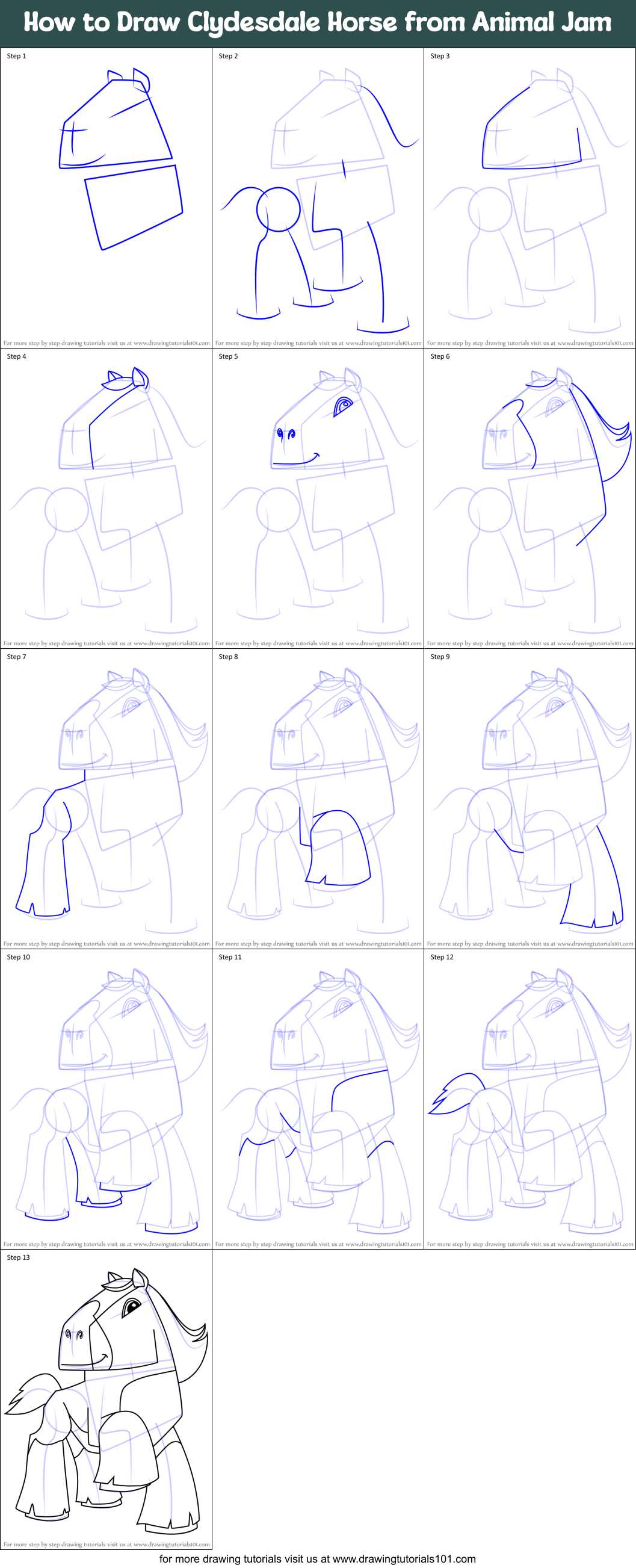 How to Draw Clydesdale Horse from Animal Jam Printable Step by Step