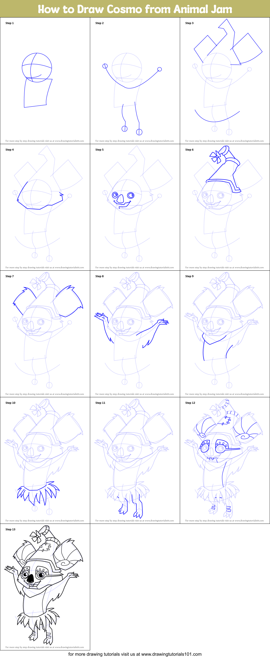 How to Draw Cosmo from Animal Jam Printable Step by Step