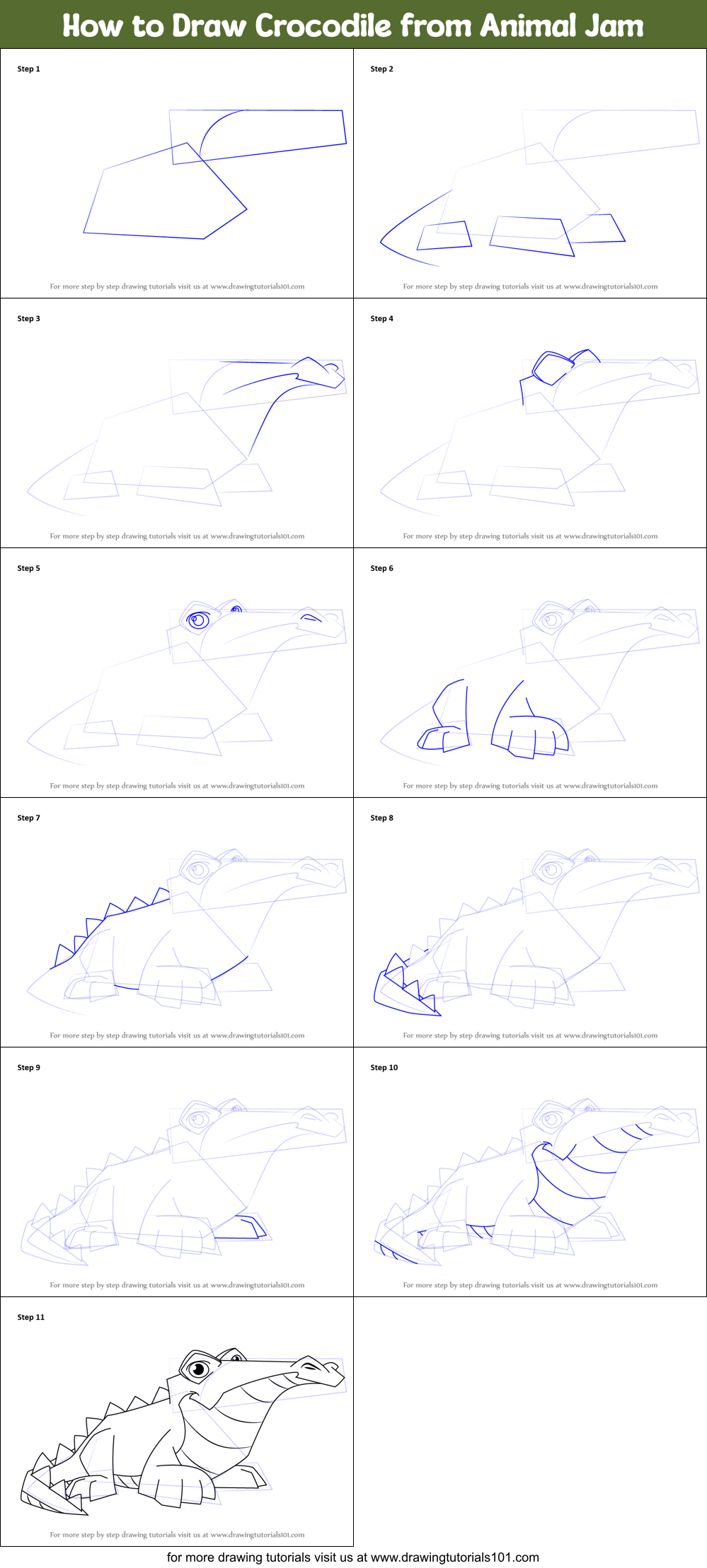 How to Draw Crocodile from Animal Jam Printable Step by Step