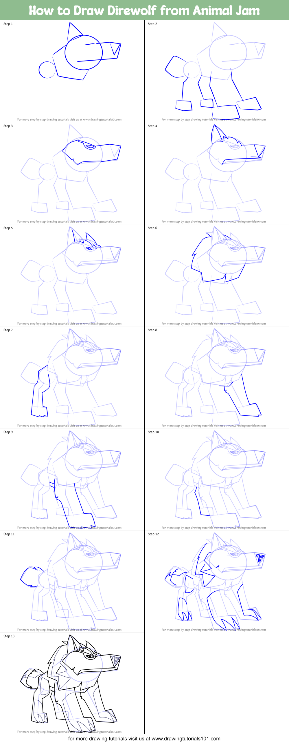 How to Draw Direwolf from Animal Jam Printable Step by Step