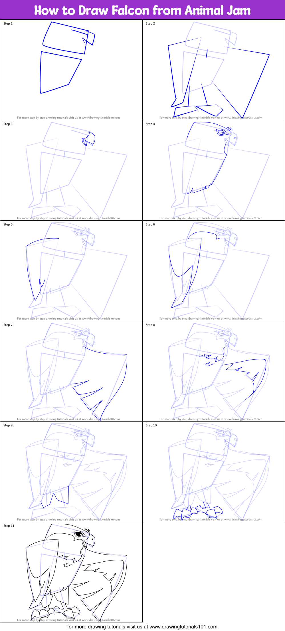 How to Draw Falcon from Animal Jam Printable Step by Step