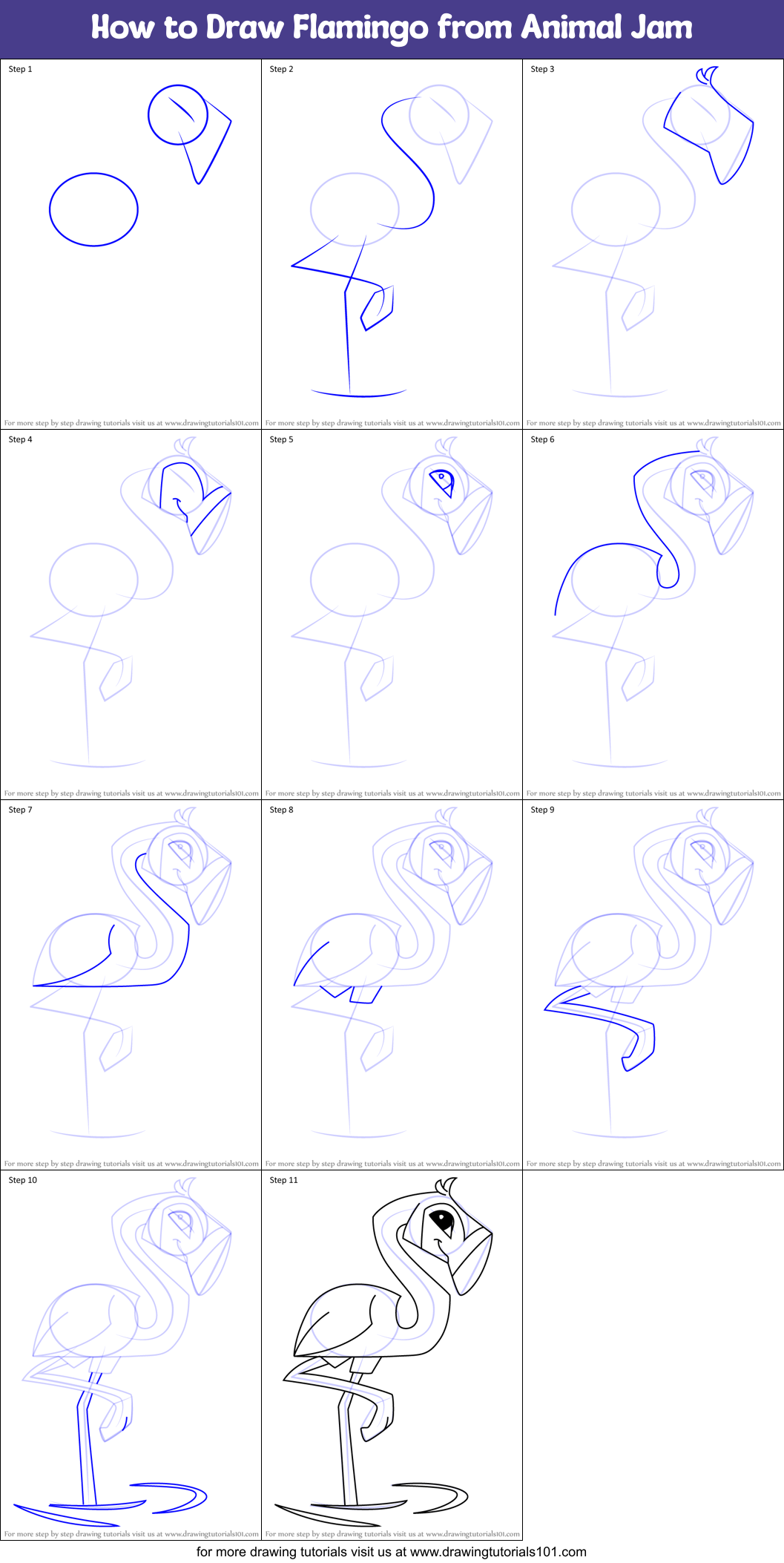 How to Draw Flamingo from Animal Jam Printable Step by Step