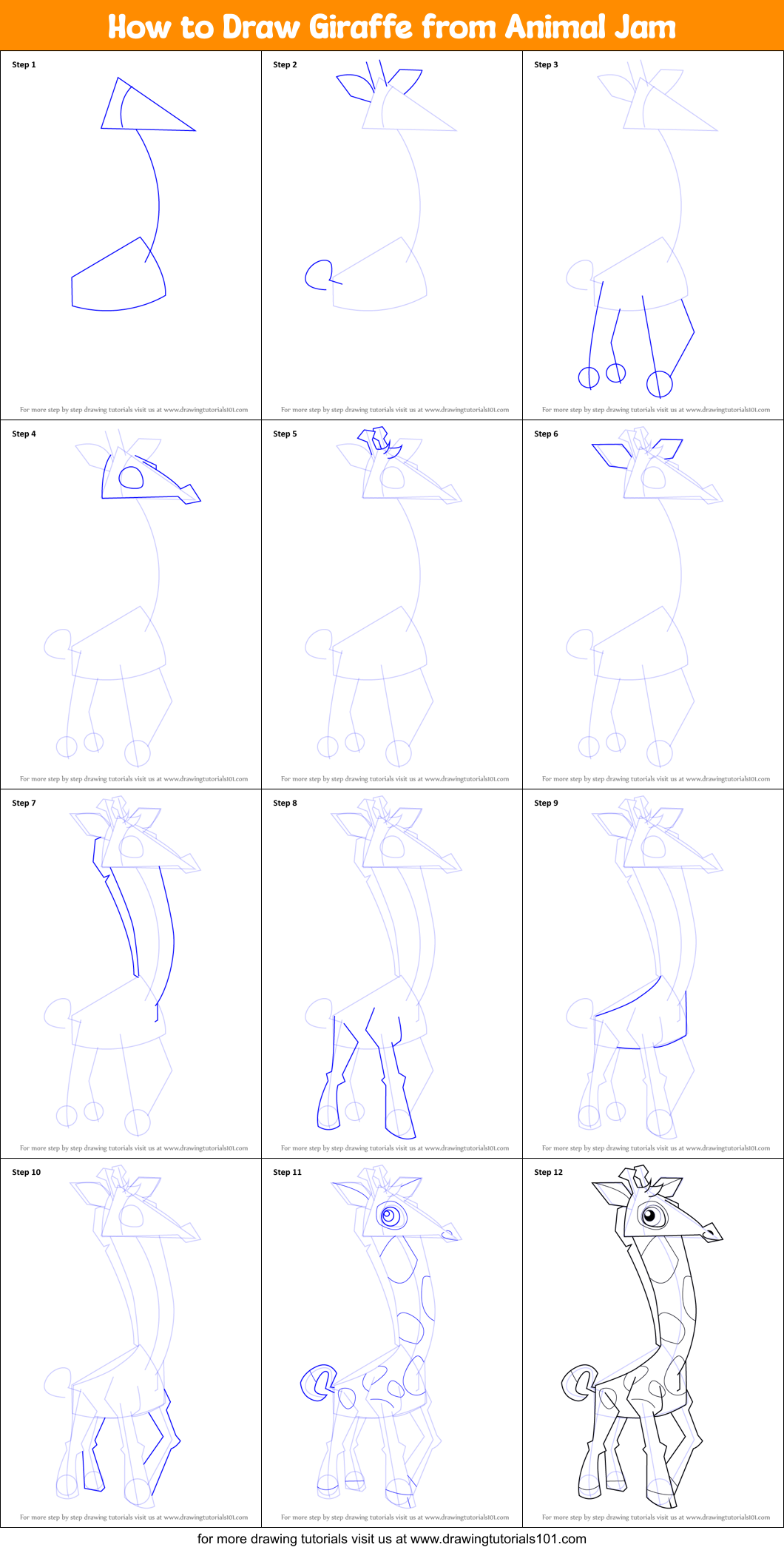 How to Draw Giraffe from Animal Jam Printable Step by Step