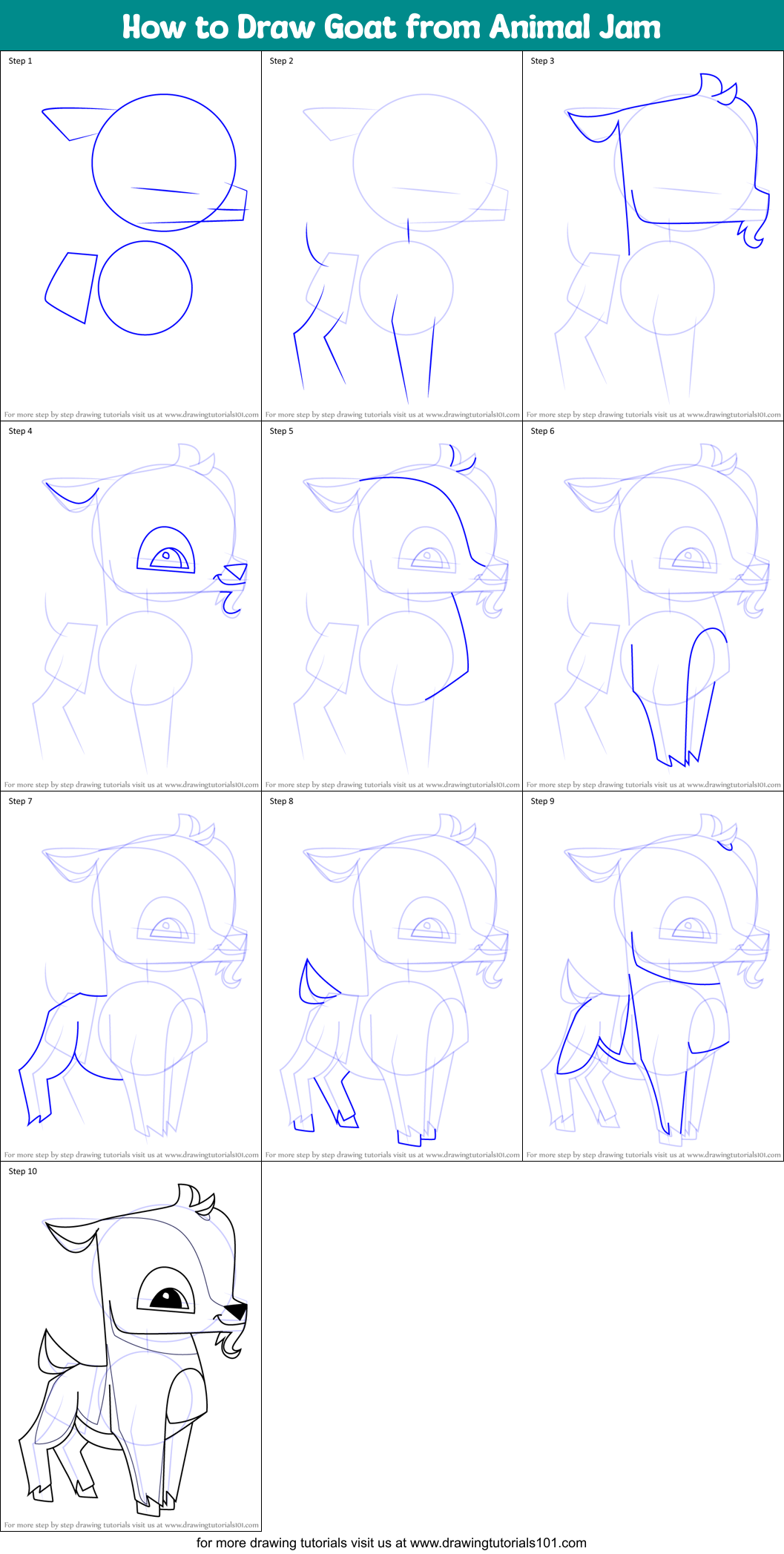 How to Draw Goat from Animal Jam Printable Step by Step