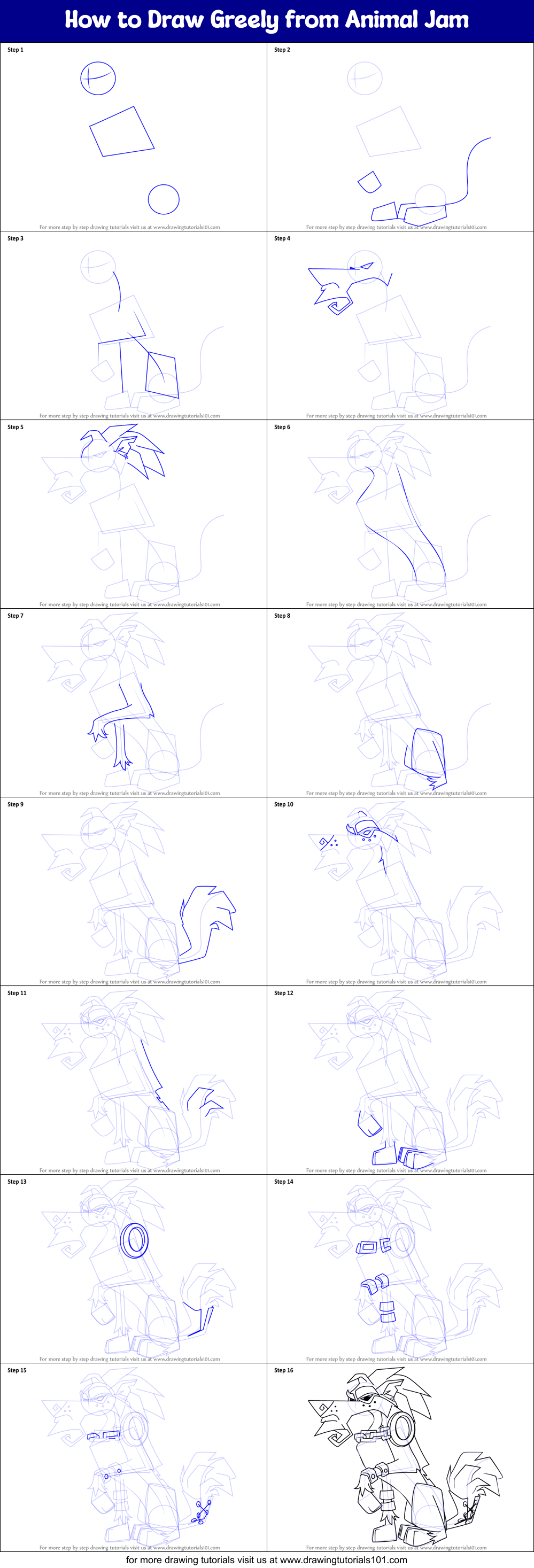 How to Draw Greely from Animal Jam Printable Step by Step