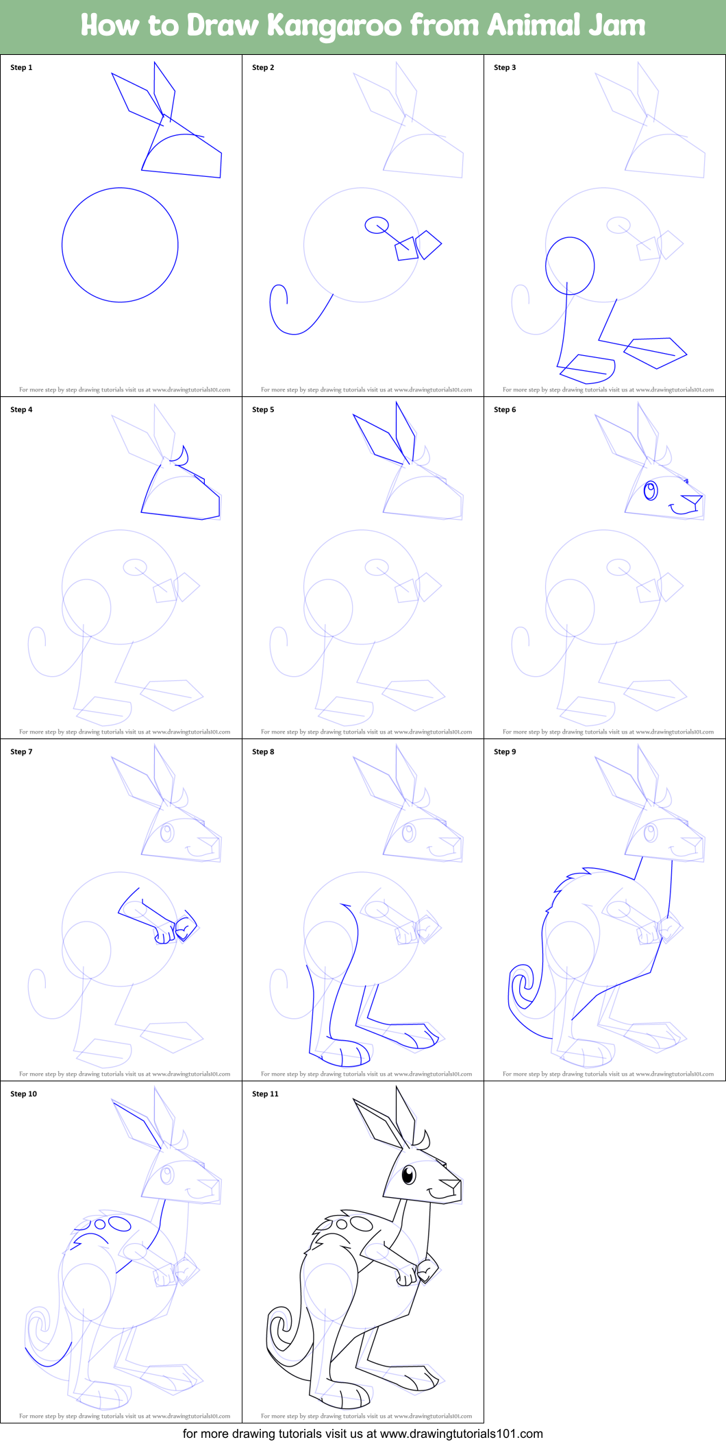 How to Draw Kangaroo from Animal Jam Printable Step by Step
