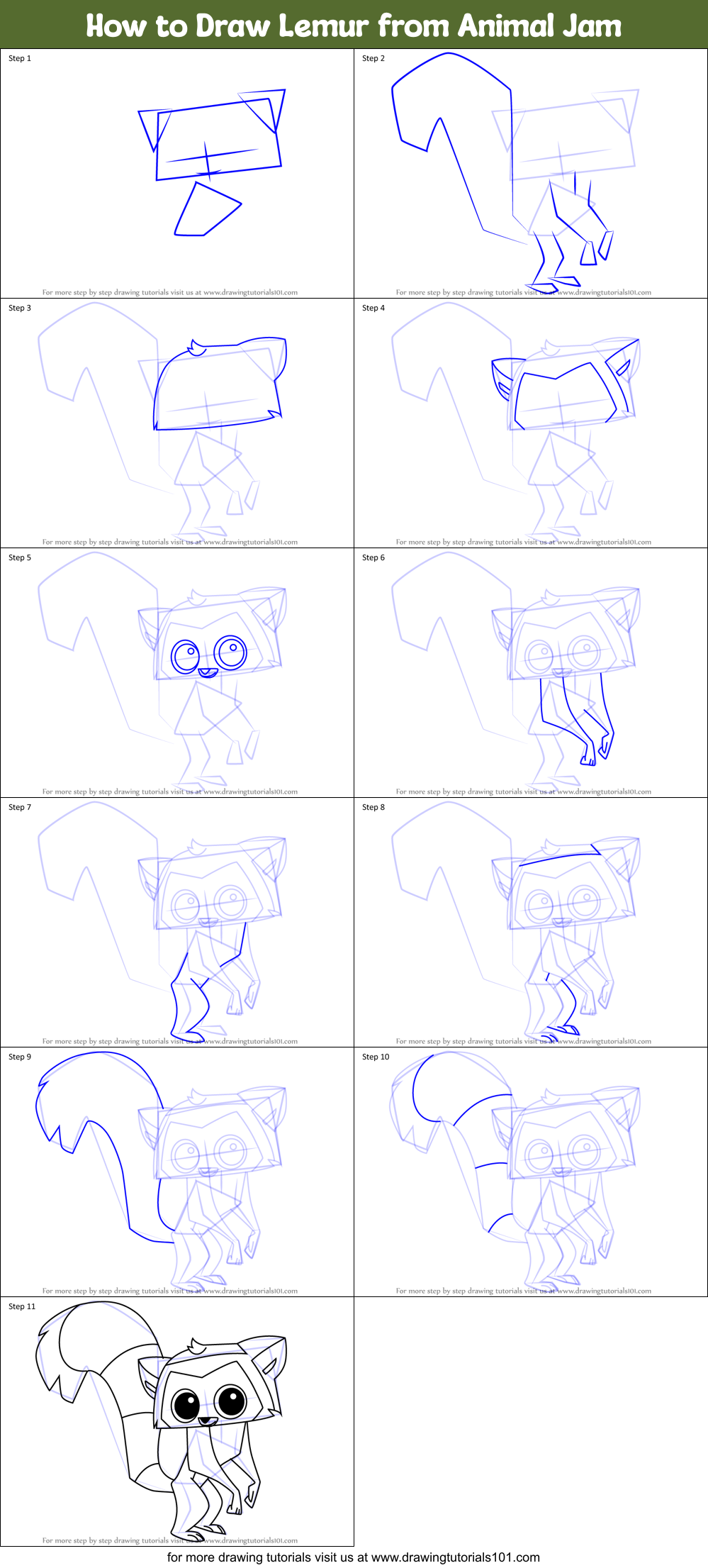 How to Draw Lemur from Animal Jam Printable Step by Step