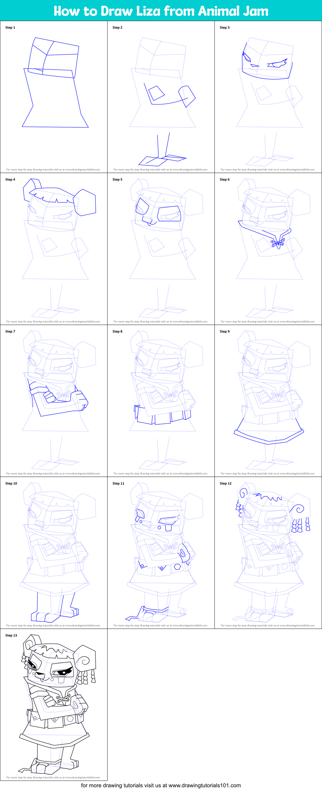 How to Draw Liza from Animal Jam Printable Step by Step