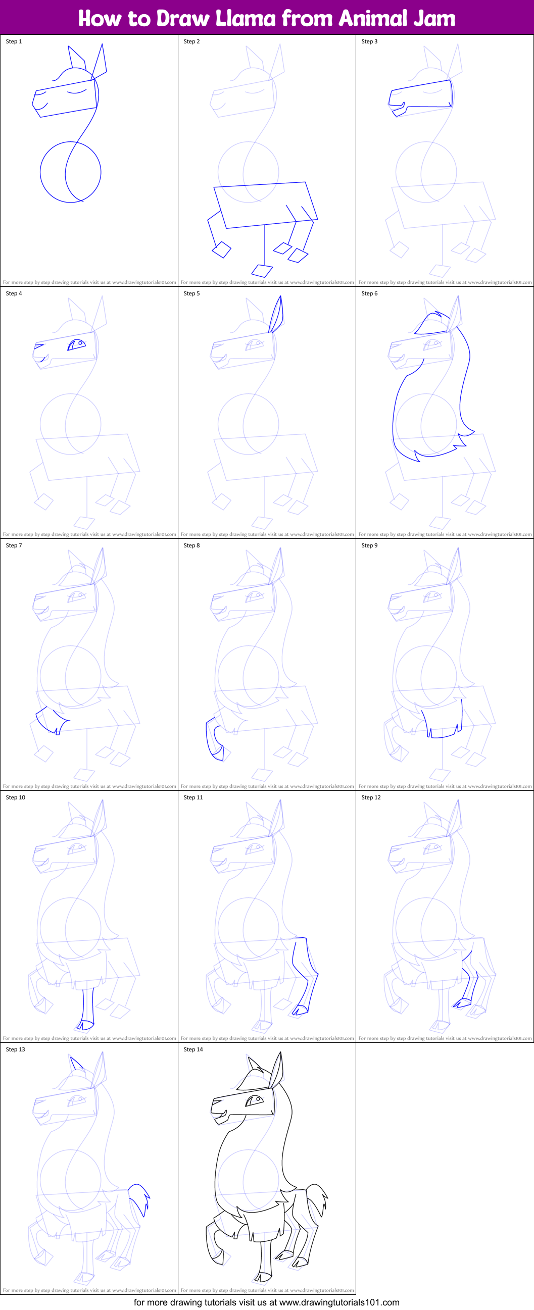 How to Draw Llama from Animal Jam Printable Step by Step