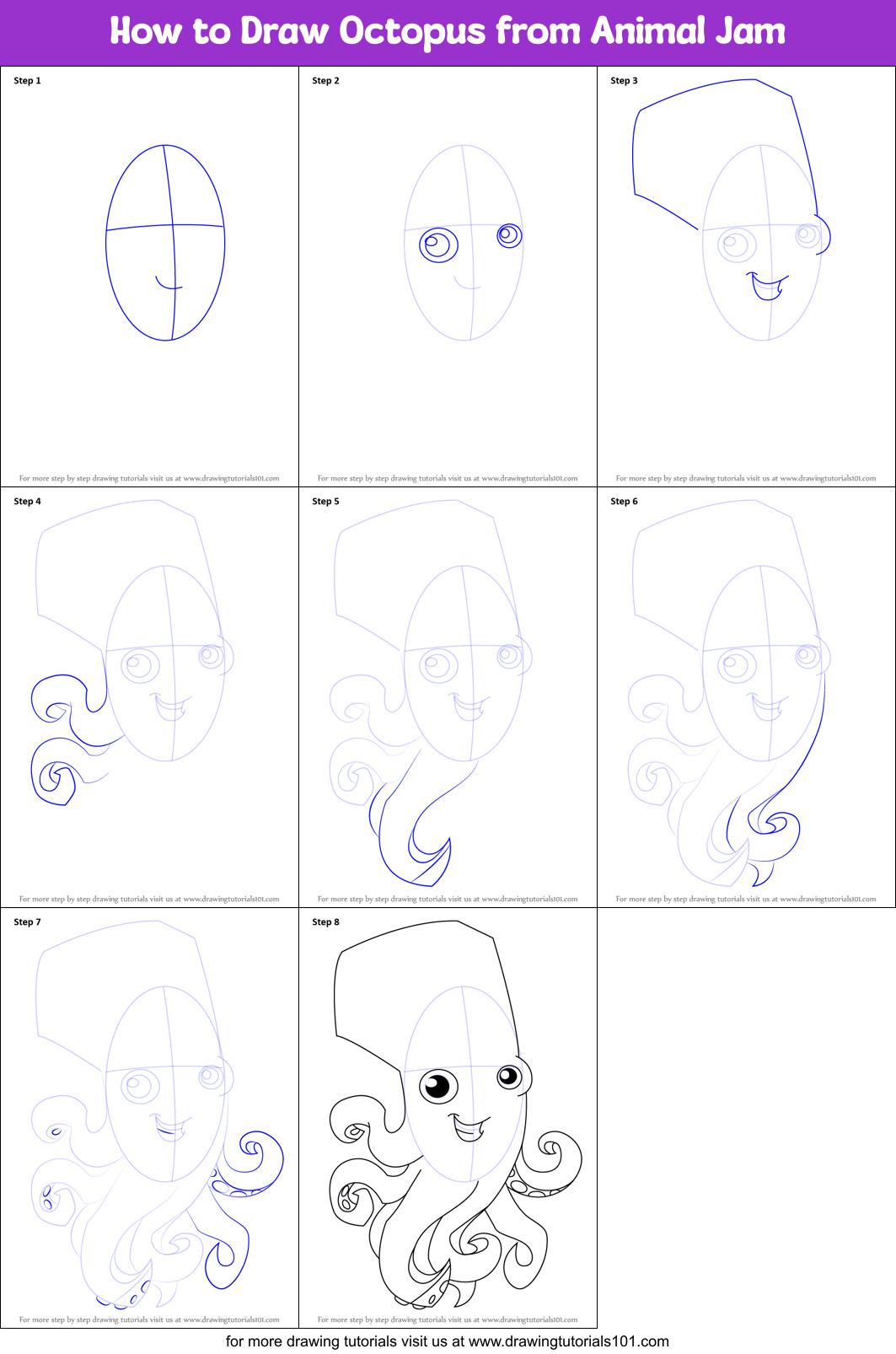 How to Draw Octopus from Animal Jam Printable Step by Step