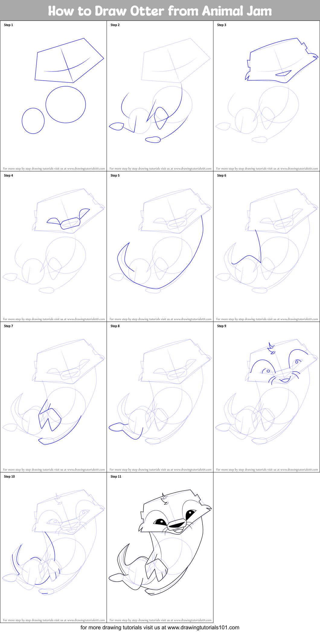How to Draw Otter from Animal Jam Printable Step by Step