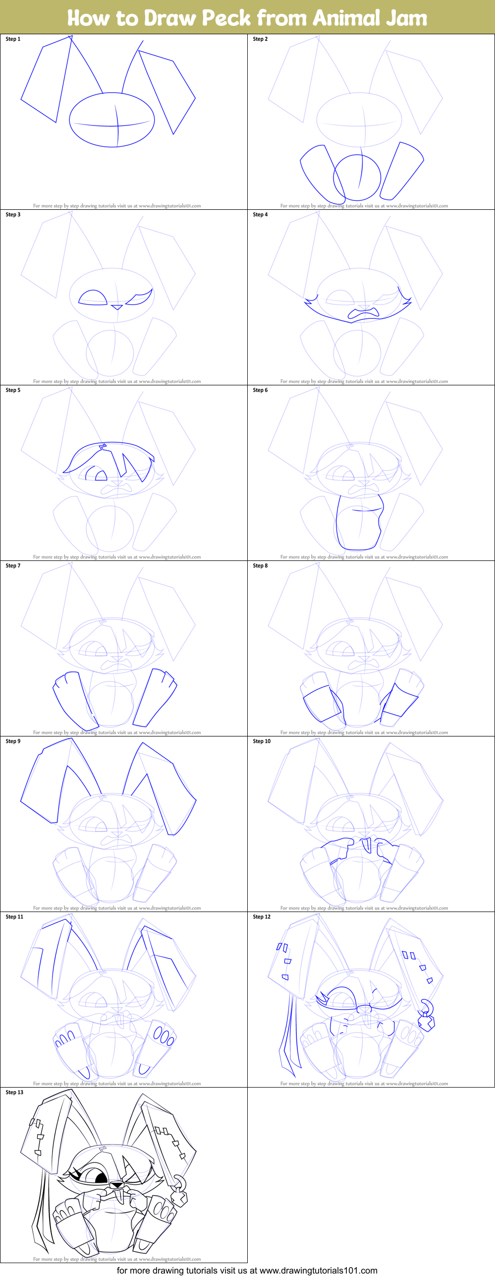 How to Draw Peck from Animal Jam Printable Step by Step