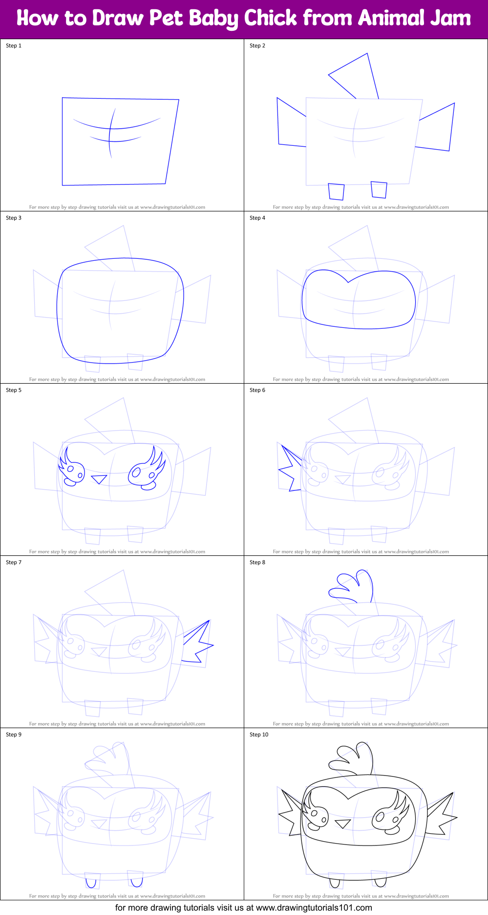 How to Draw Pet Baby Chick from Animal Jam Printable Step by Step