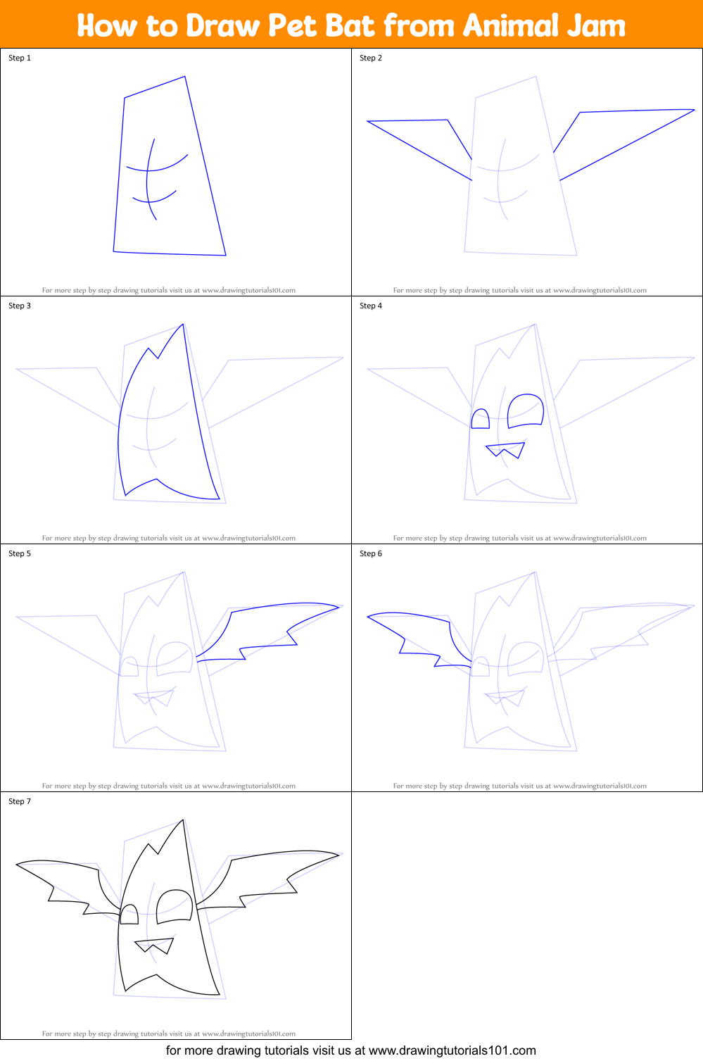 How to Draw Pet Bat from Animal Jam Printable Step by Step