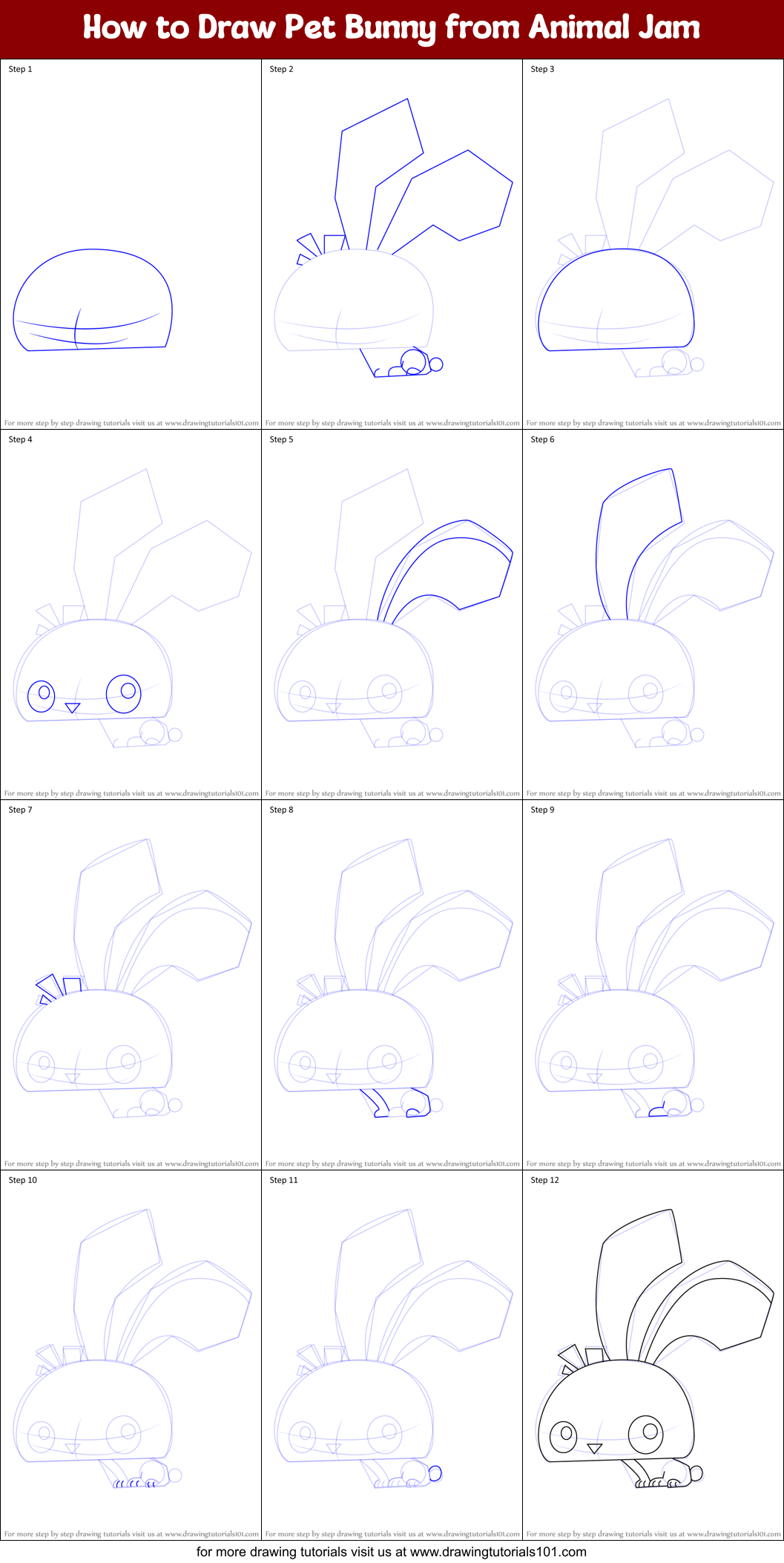 How to Draw Pet Bunny from Animal Jam Printable Step by Step