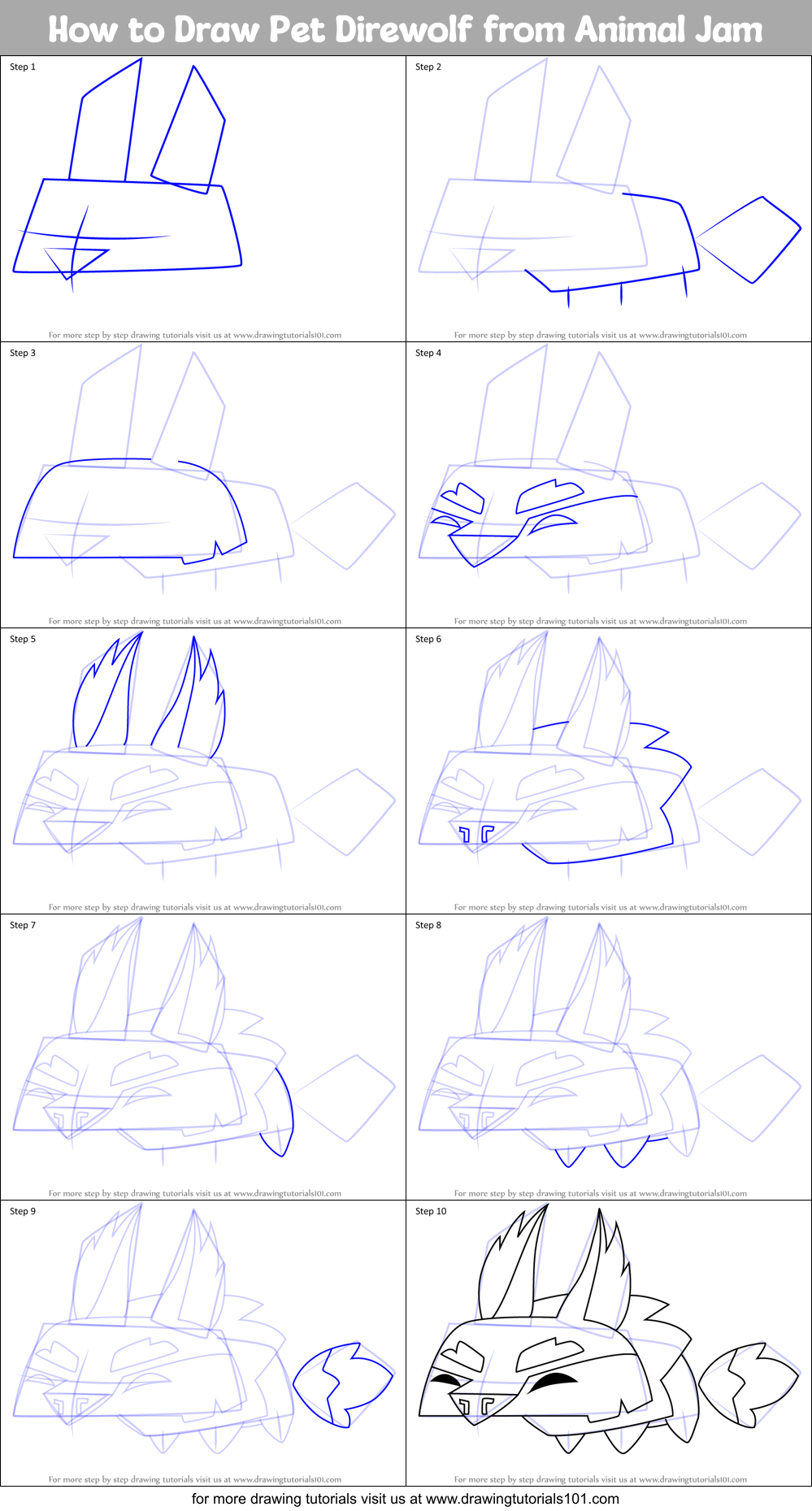How to Draw Pet Direwolf from Animal Jam Printable Step by Step
