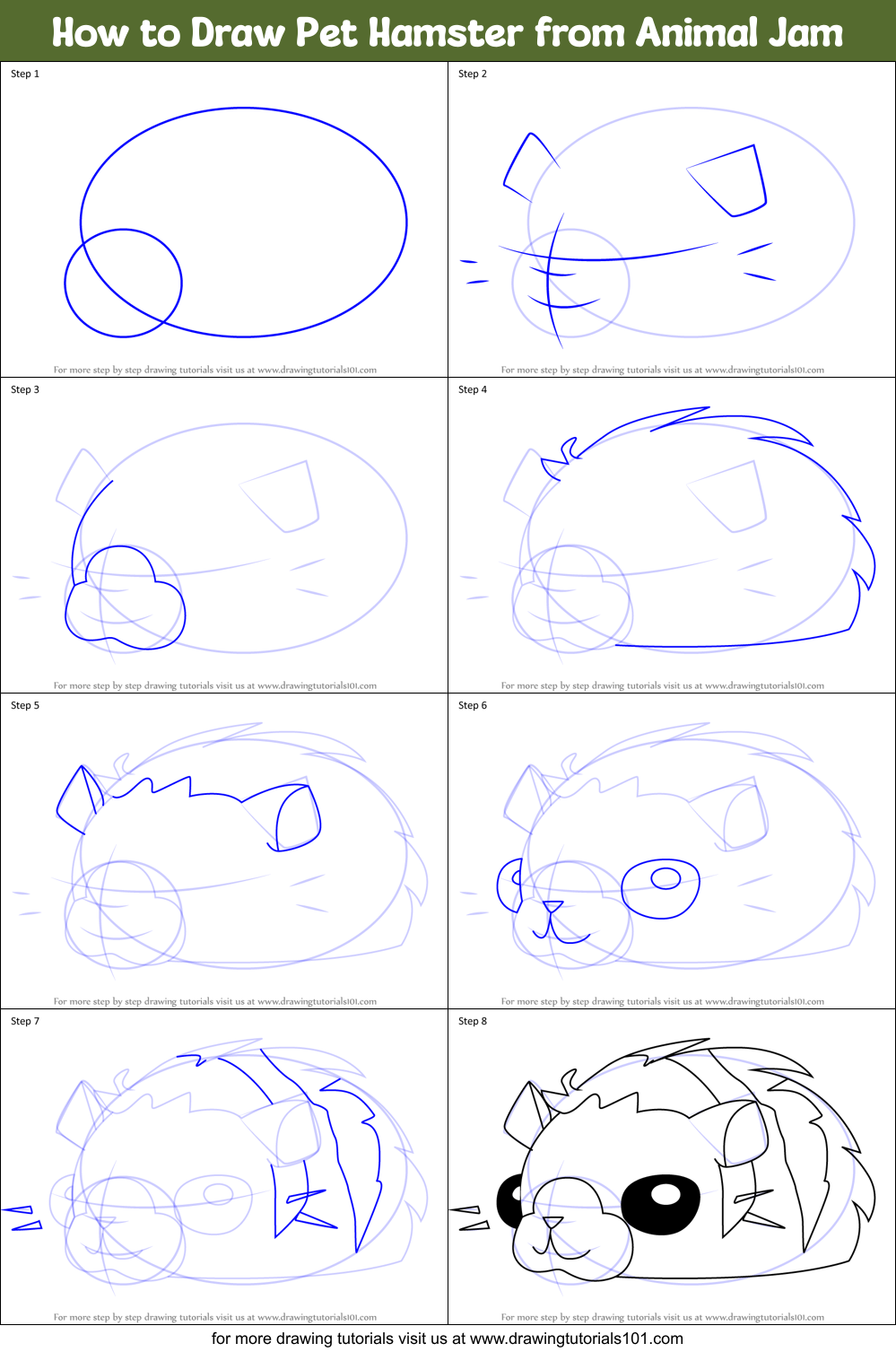 How to Draw Pet Hamster from Animal Jam Printable Step by Step