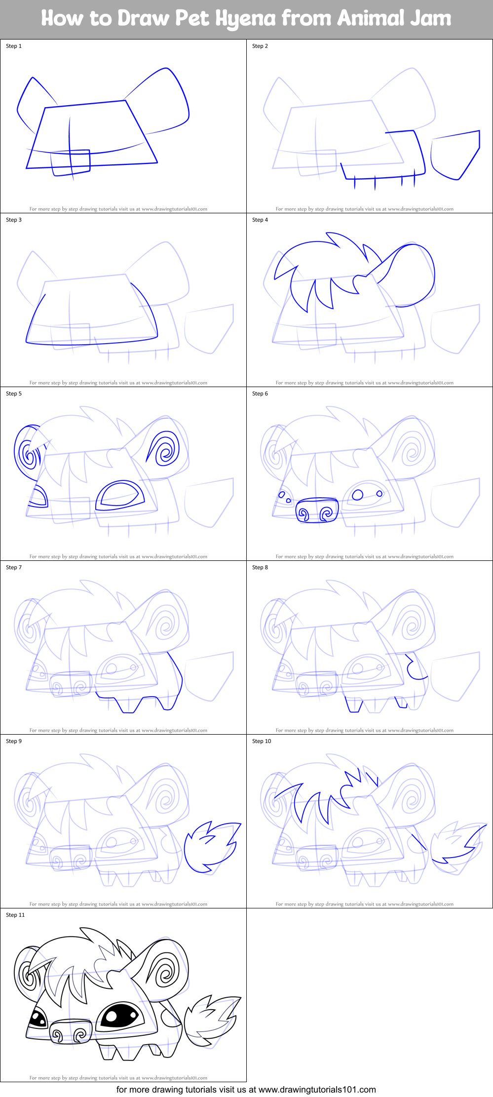 How to Draw Pet Hyena from Animal Jam Printable Step by Step