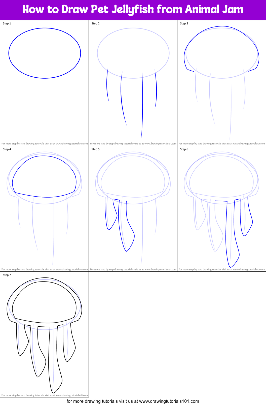 How to Draw Pet Jellyfish from Animal Jam Printable Step by Step