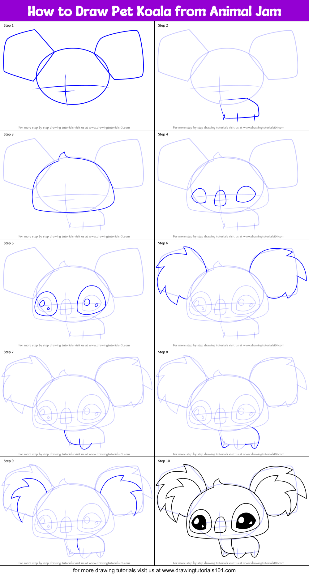 How to Draw Pet Koala from Animal Jam Printable Step by Step