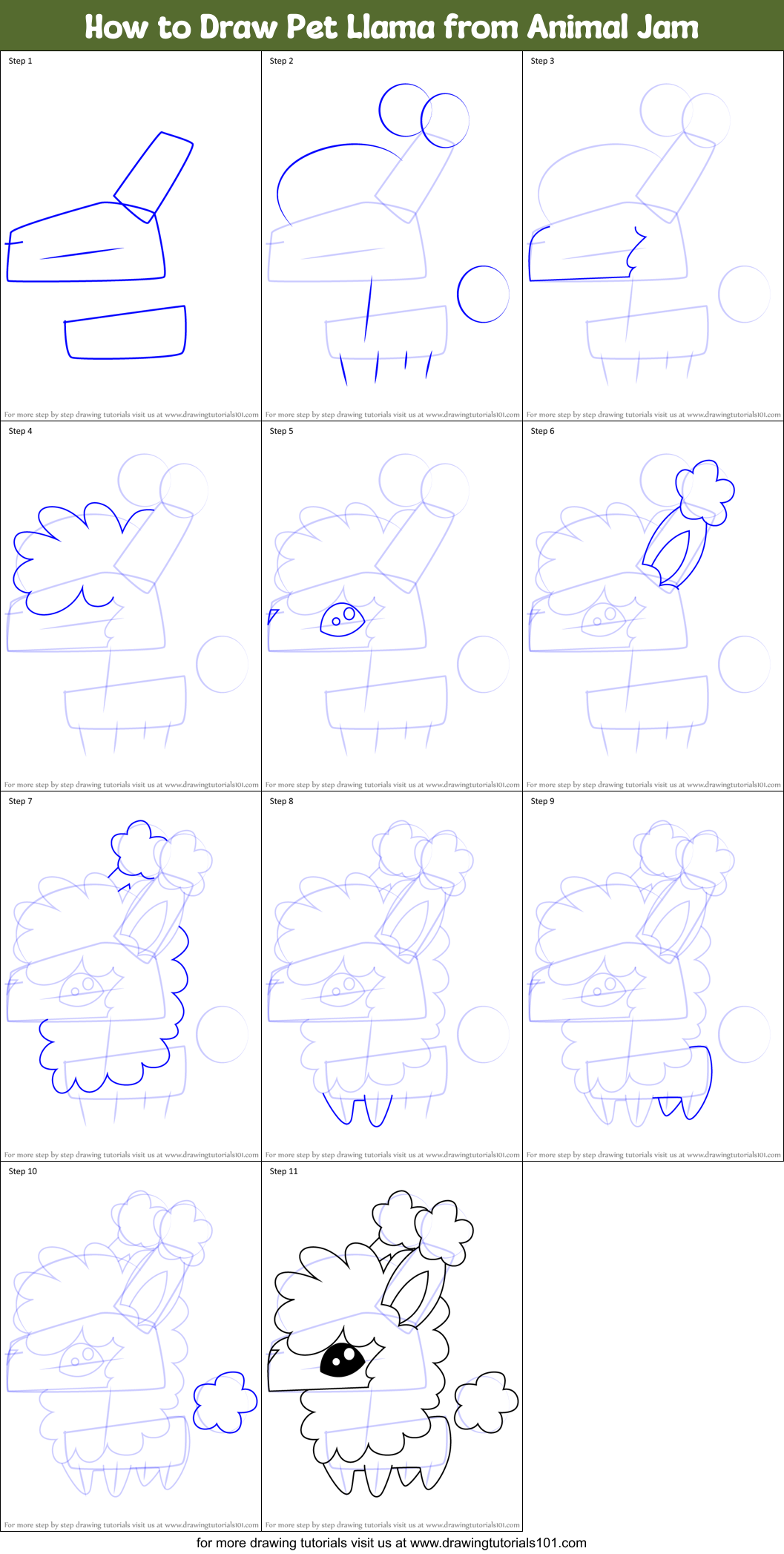 How to Draw Pet Llama from Animal Jam Printable Step by Step